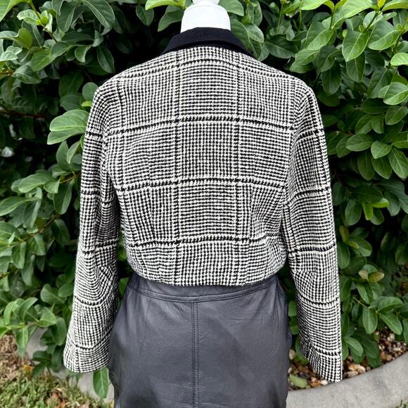 Vintage 60s Wool Houndstooth Cropped Blazer Black & White XS–S - Picture 5 of 16
